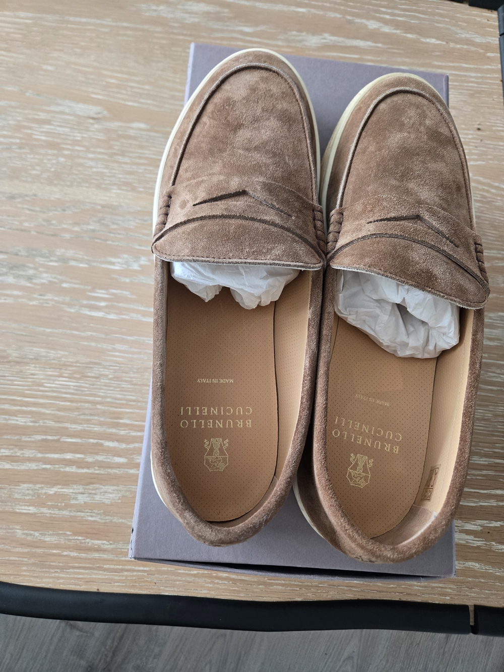 Brunello Cucinelli Men's Tan Suede Penny Loafers